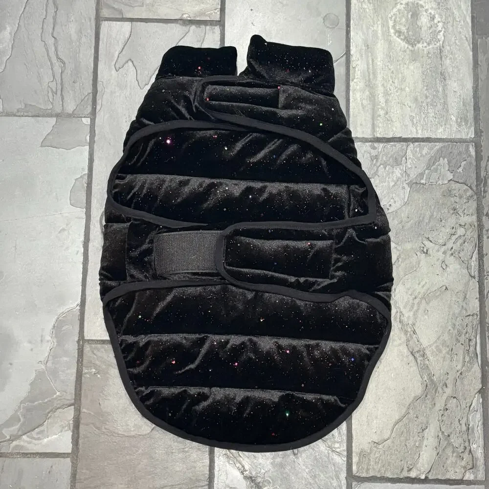Fabdog Black Velvet Multi-Color Sparkle Puffer Coat - size Large